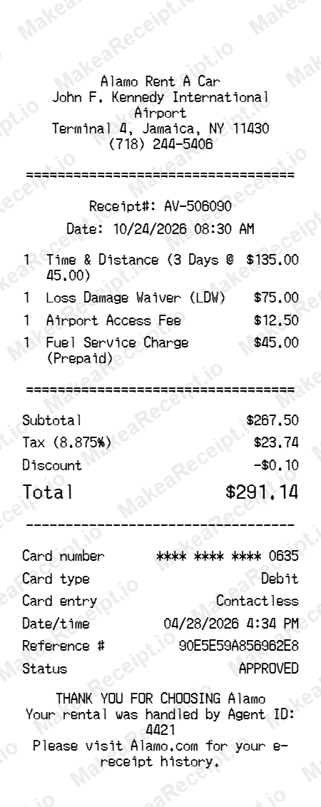 Alamo Receipt