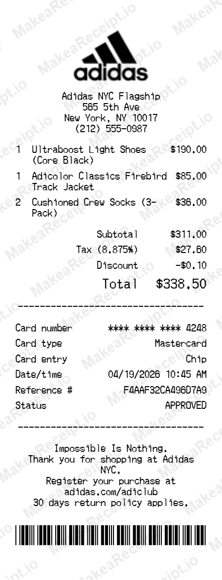 Adidas Receipt