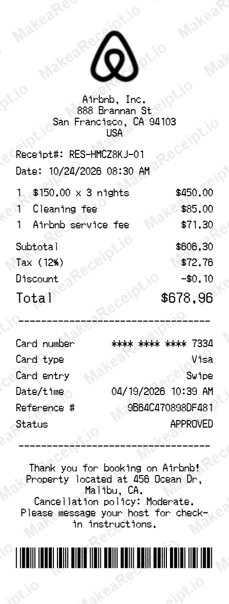 Airbnb Receipt