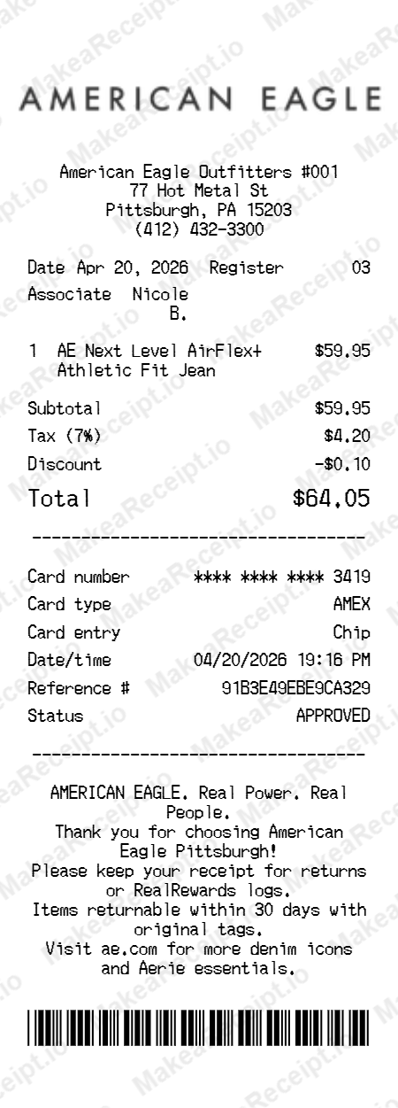 American Eagle Receipt