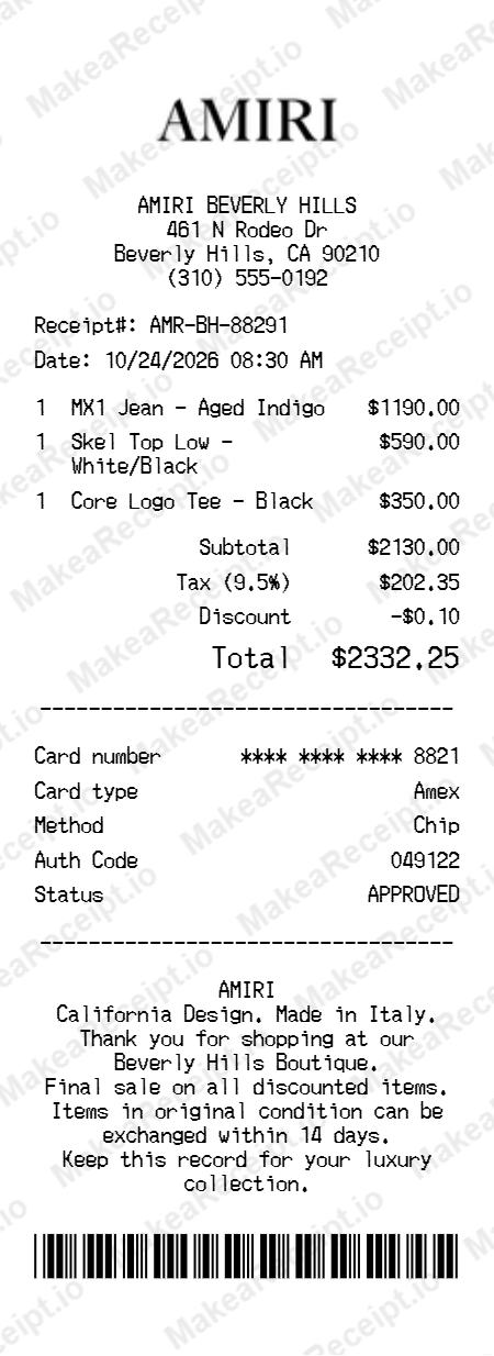 Amiri Receipt