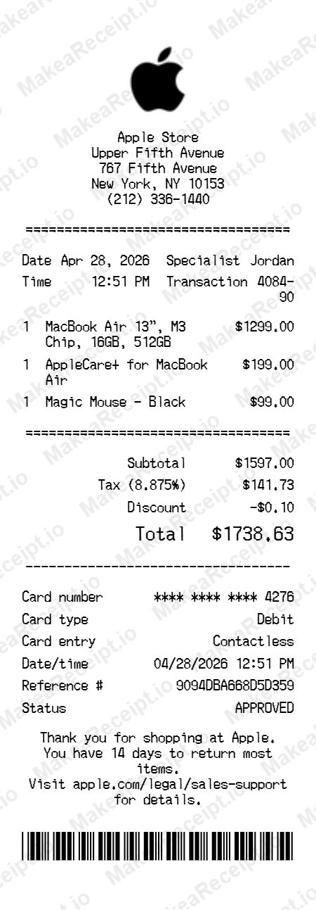 Apple Store Receipt
