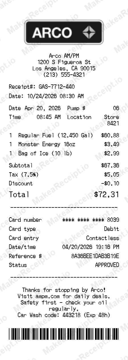 Arco Gas Receipt