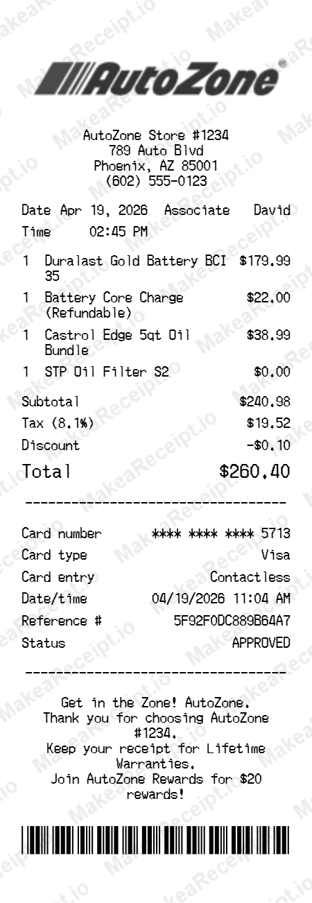 AutoZone Receipt