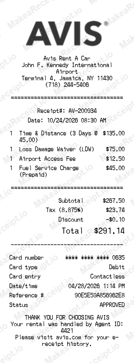 Avis Receipt