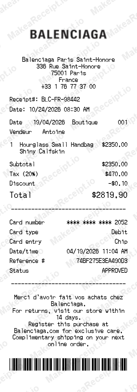 Balenciaga Receipt