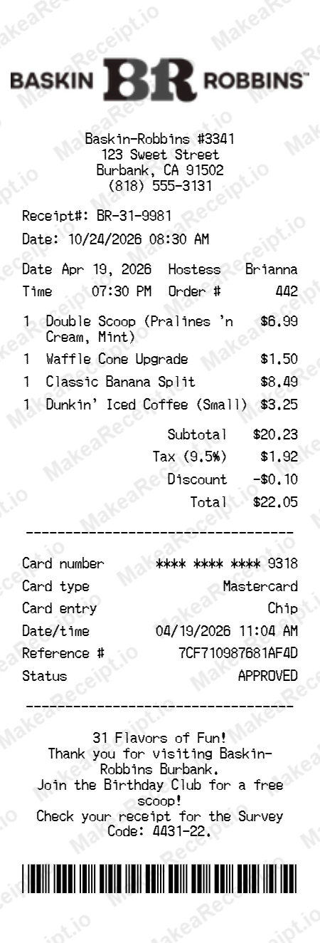 Baskin-Robbins Receipt