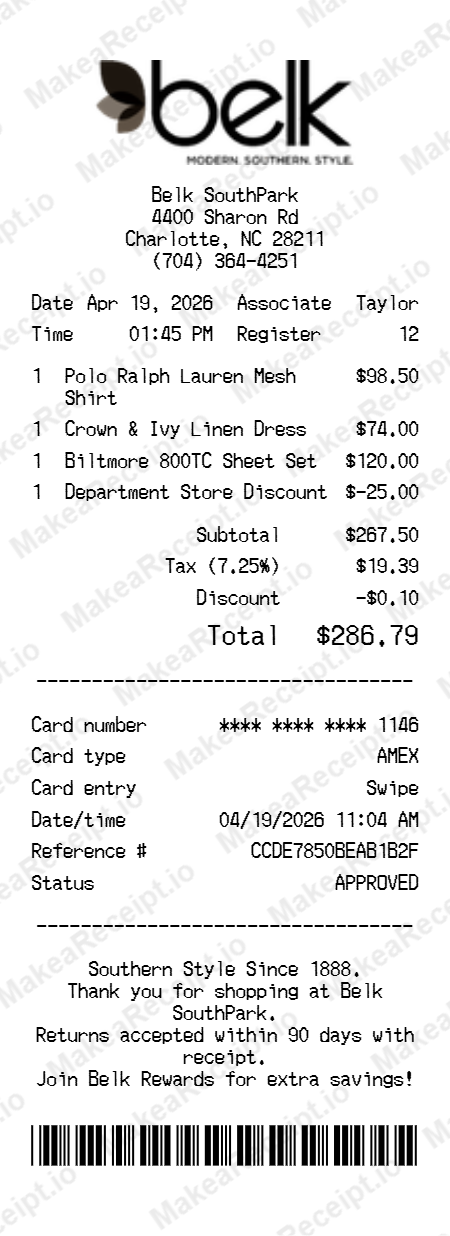 Belk Receipt