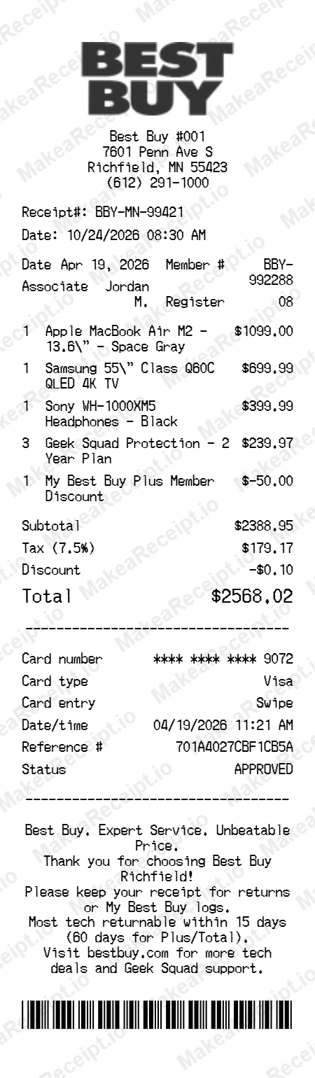 Best Buy Receipt