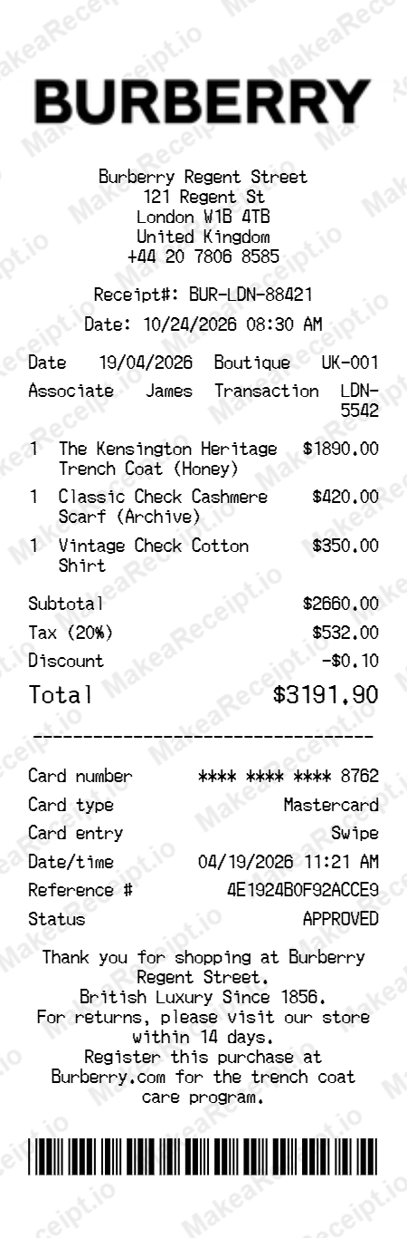Burberry Receipt
