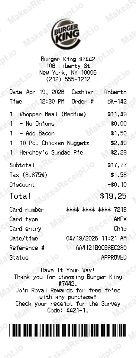 Burger King Receipt