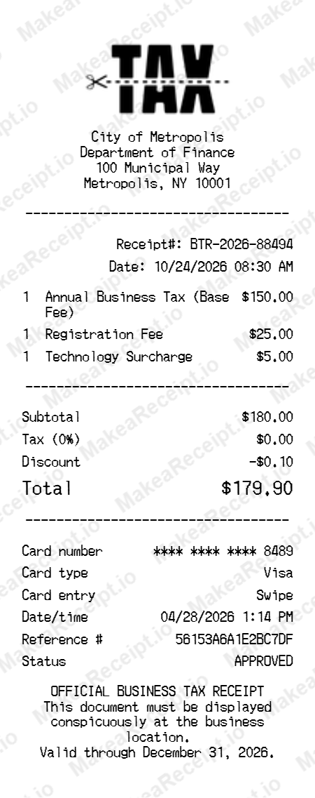 Business Tax Receipt