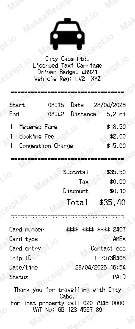 Cab Receipt