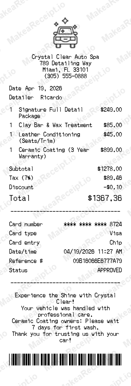 Car Detailing Receipt