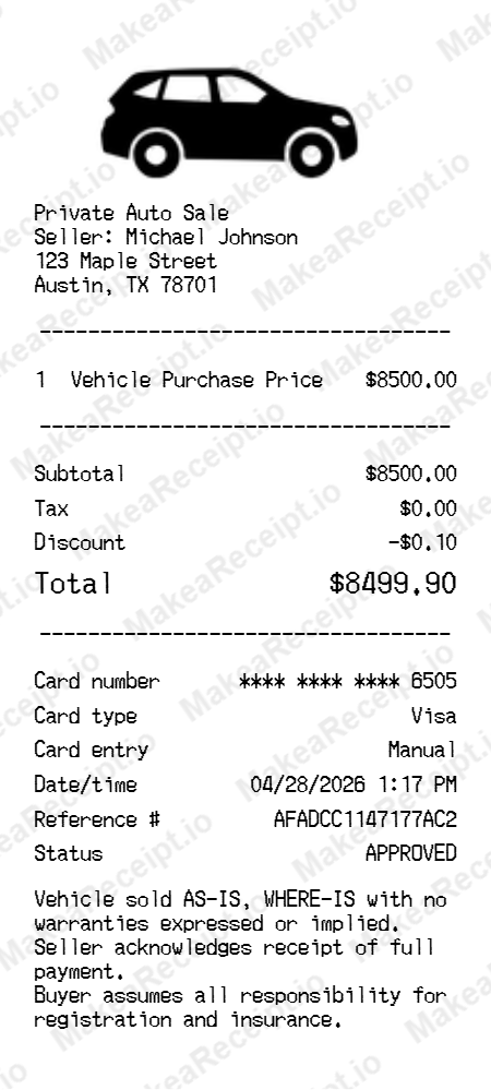 Car Sale Receipt