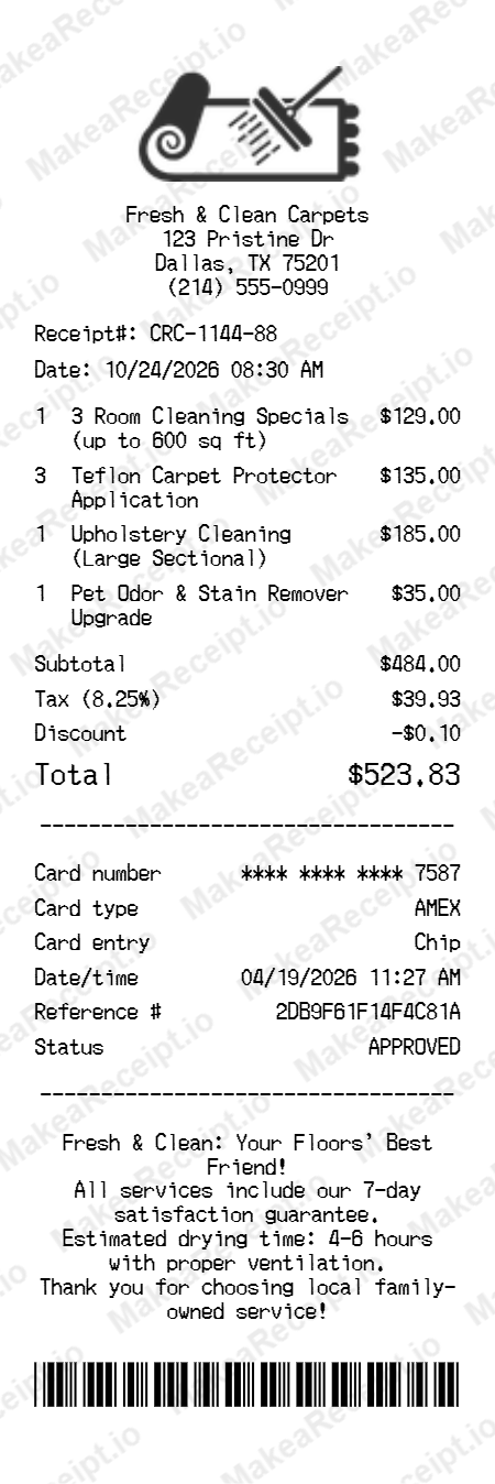 Carpet Cleaning Receipt