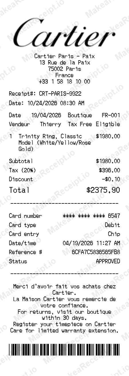 Cartier Receipt