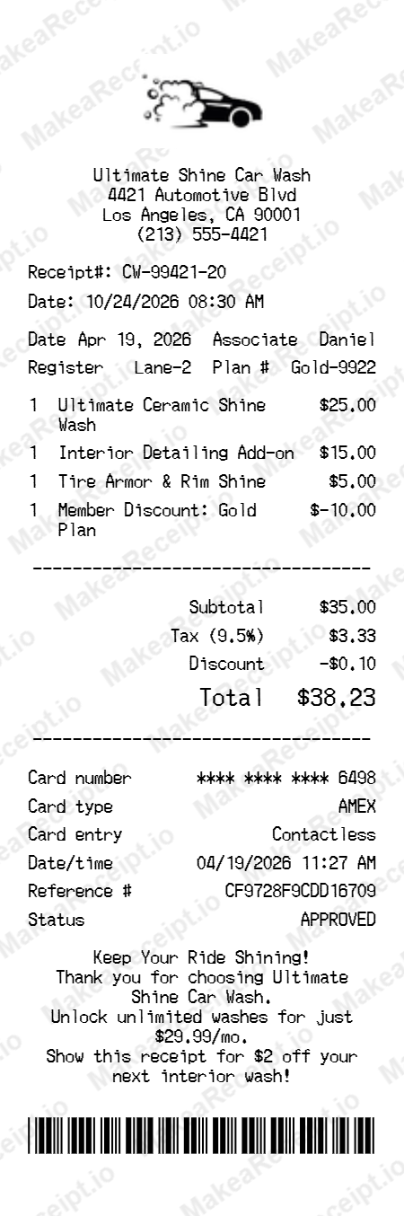 Car Wash Receipt