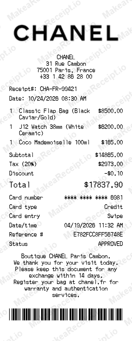Chanel Receipt