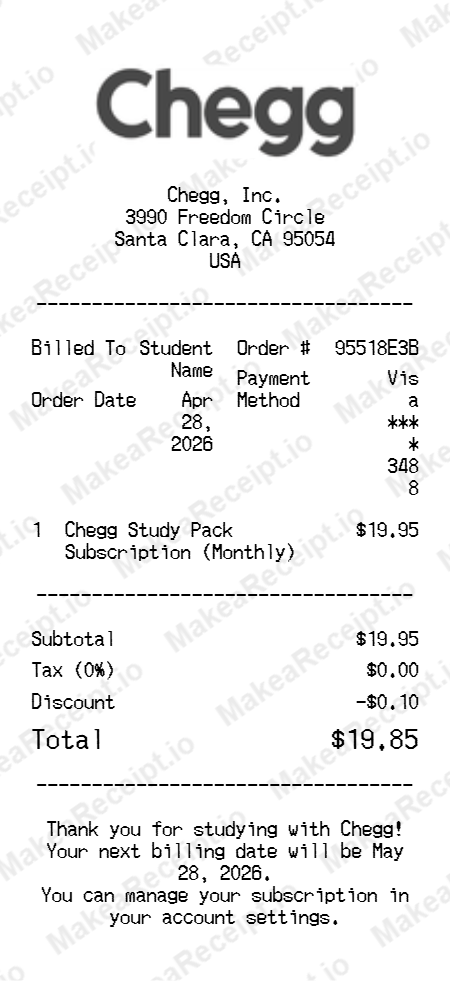 Chegg Receipt
