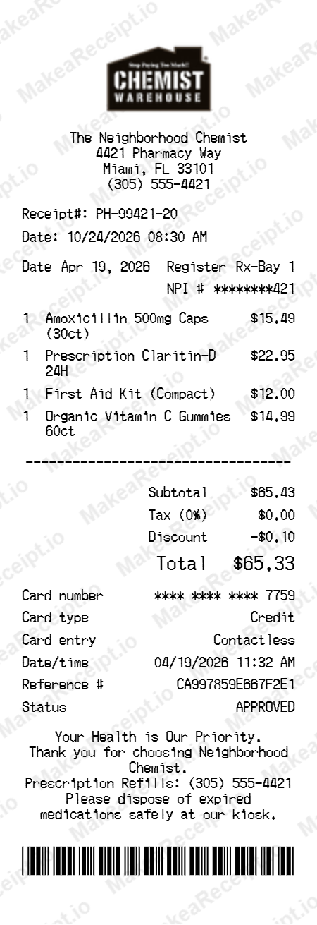 Chemist Receipt