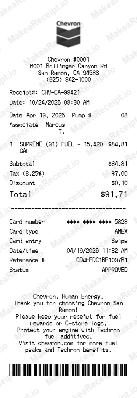 Chevron Receipt