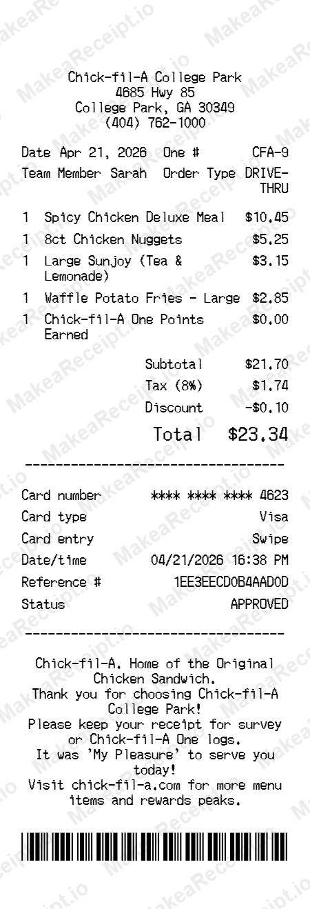 Chick-fil-A Receipt
