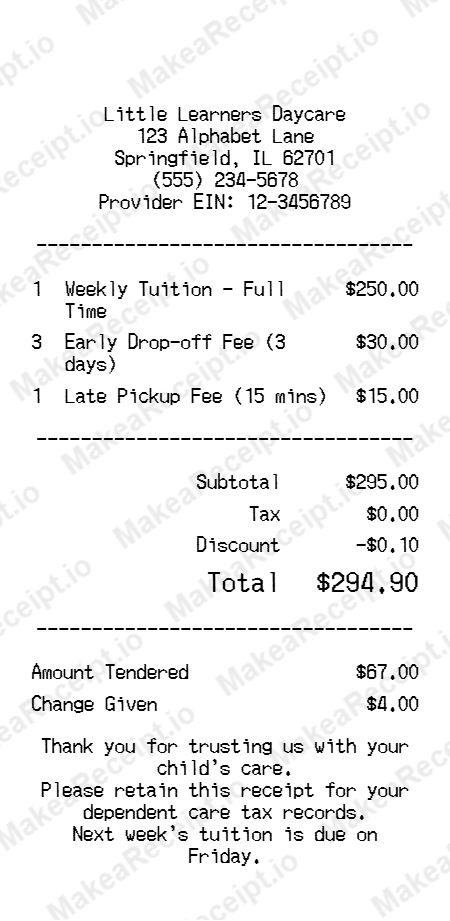 Childcare Receipt