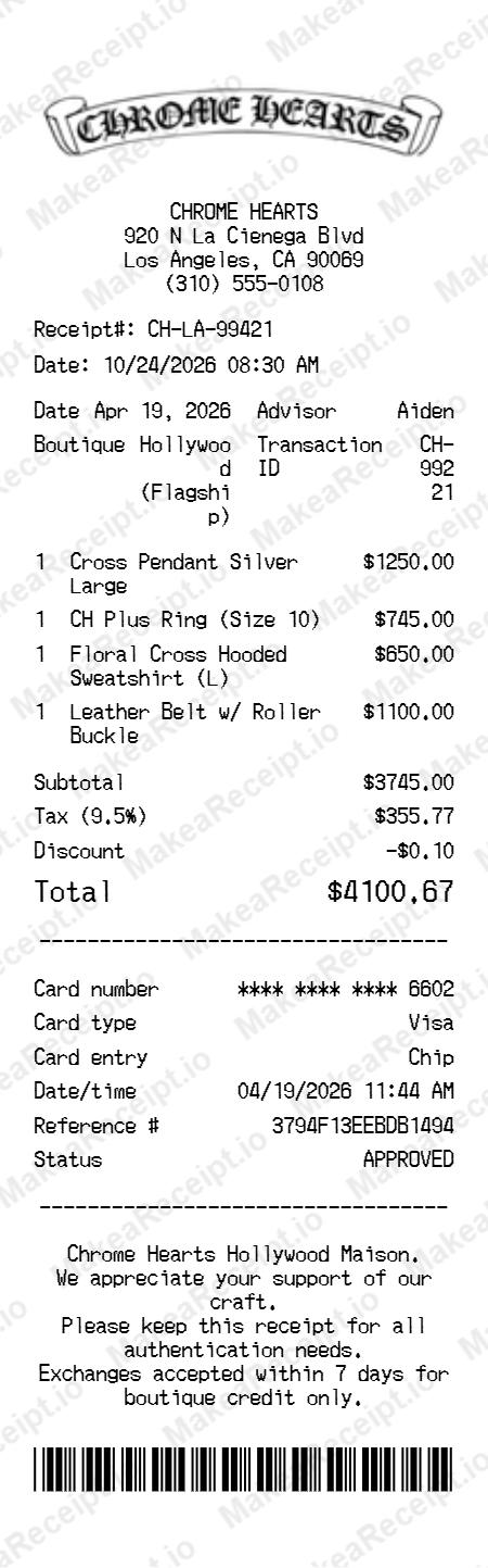 Chrome Hearts Receipt