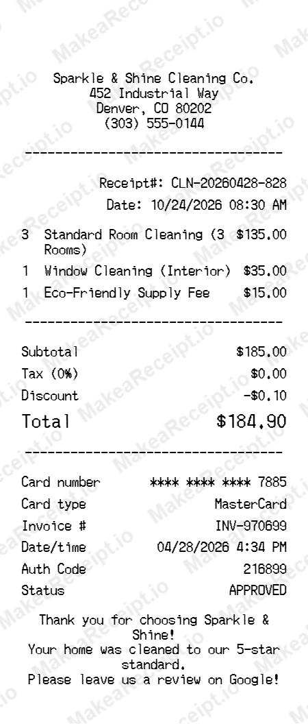 Cleaning Service Receipt