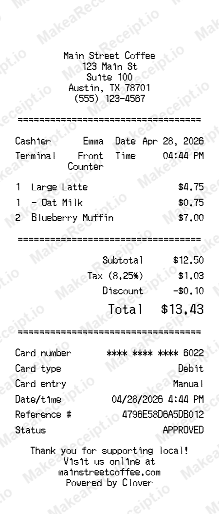 Clover Receipt