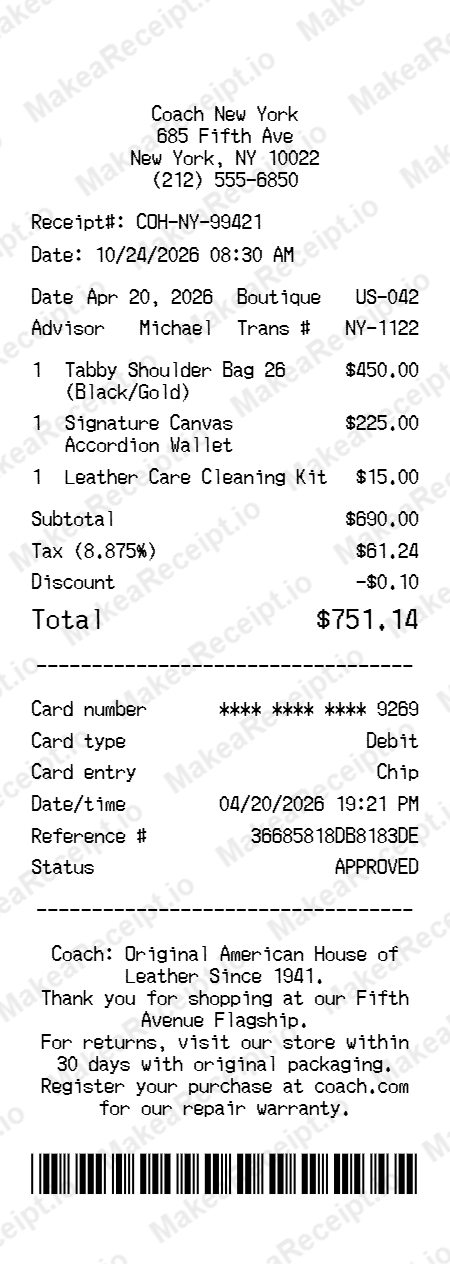Coach Receipt