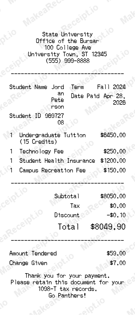 College Tuition Receipt