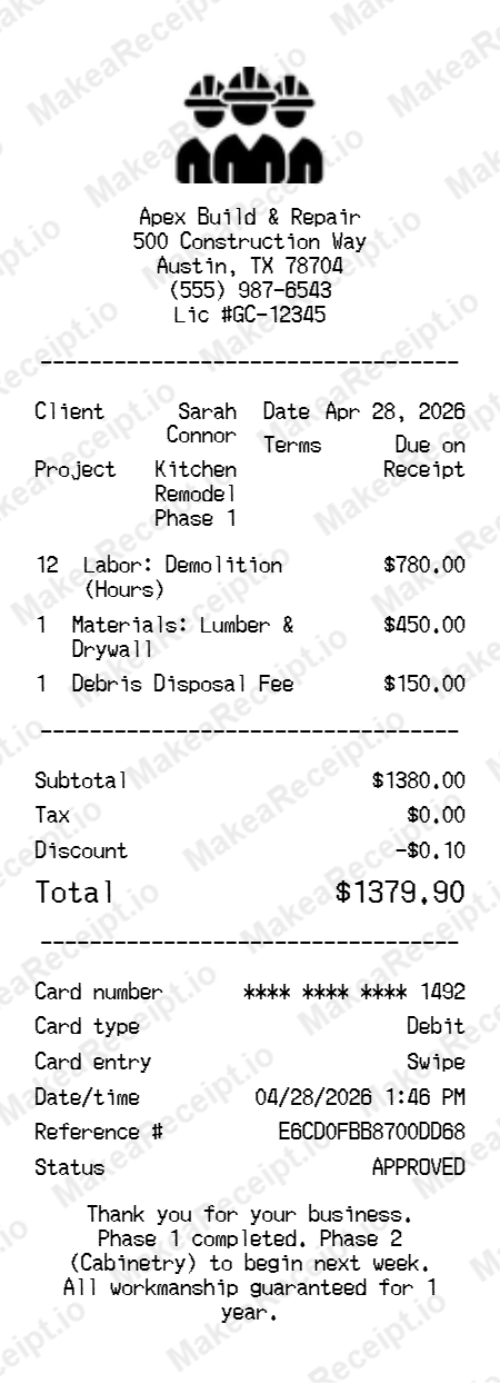 Contractor Receipt
