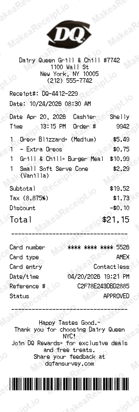 Dairy Queen Receipt