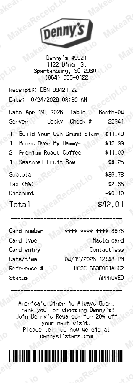 Dennys Receipt