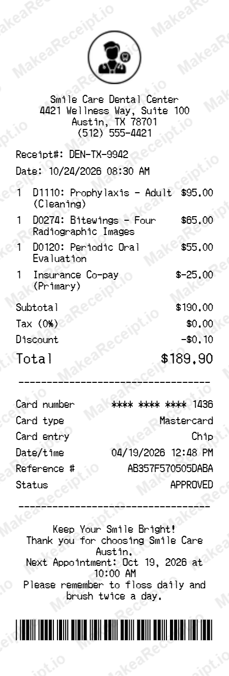 Dentist Receipt
