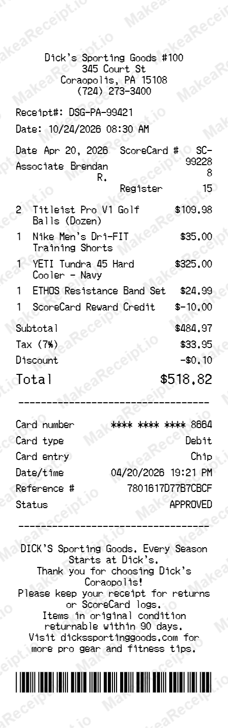 Dicks Receipt