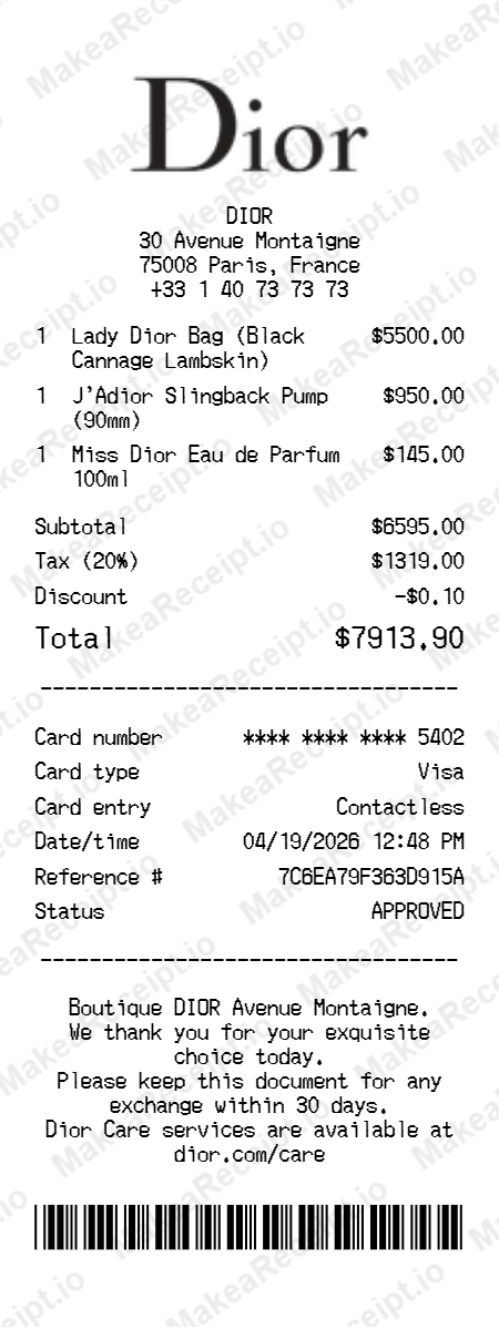 Dior Receipt