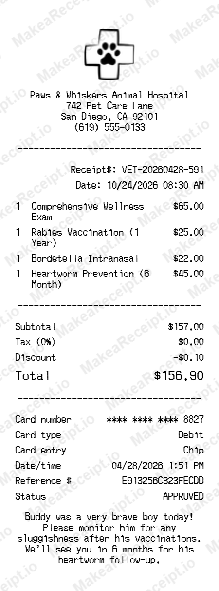 Dog Vet Receipt