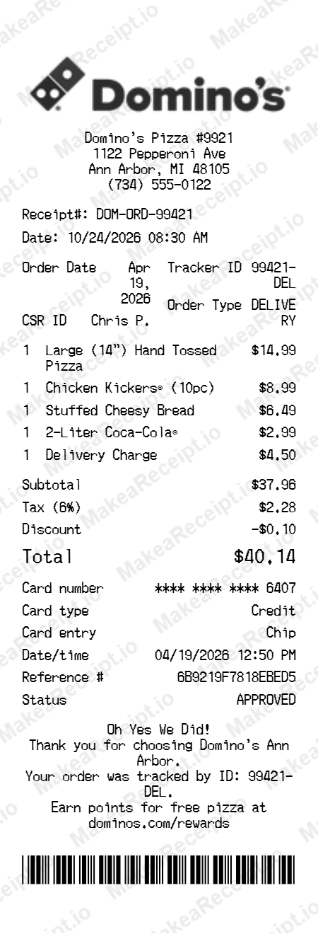 Dominos Receipt