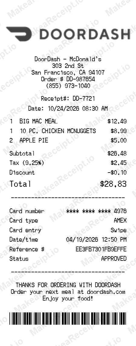 DoorDash Receipt