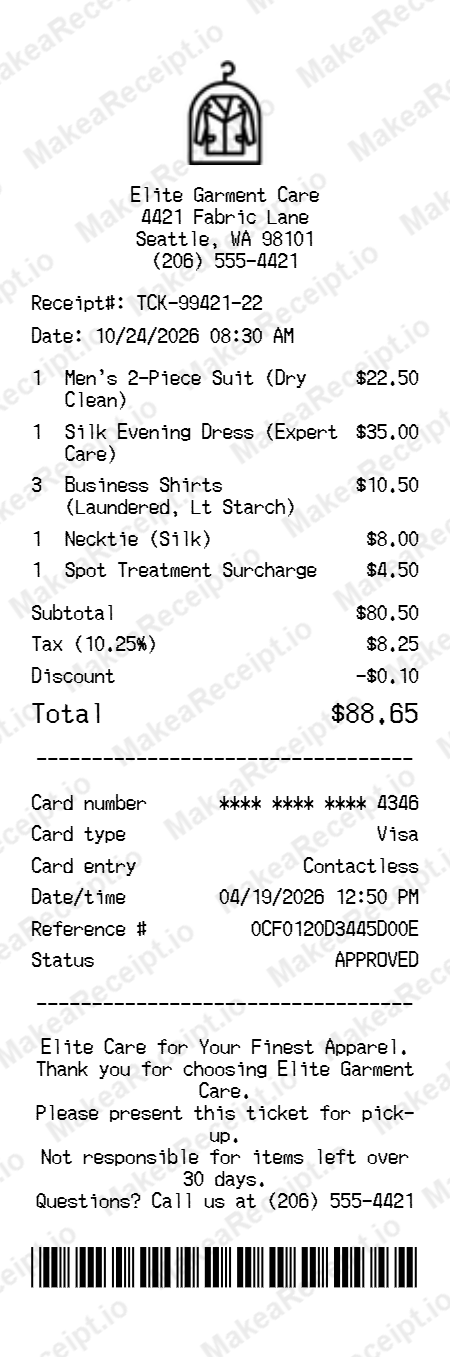 Dry Cleaning Receipt