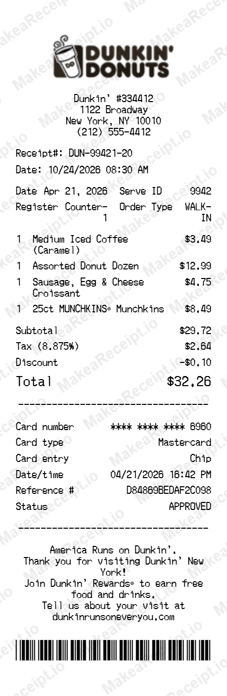 Dunkins Receipt
