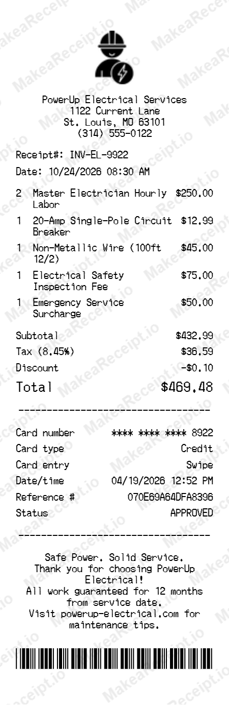 Electrician Receipt