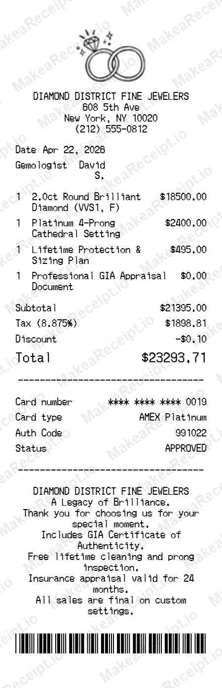 Engagement Ring Receipt