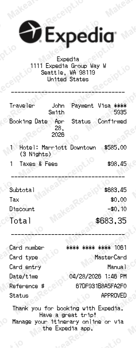 Expedia Receipt