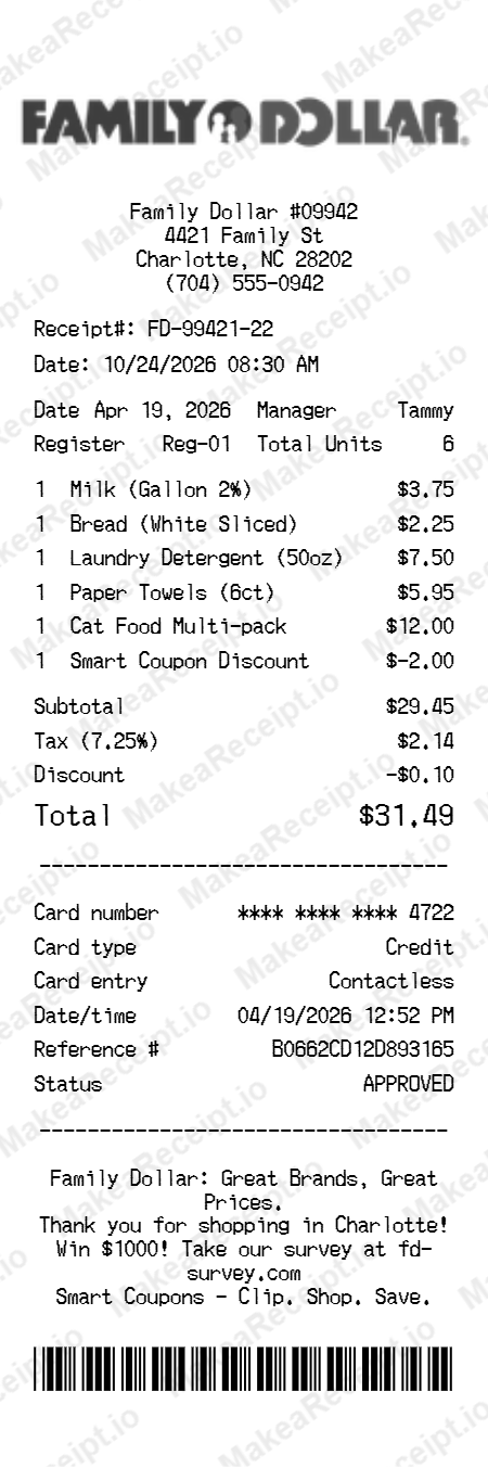 Family Dollar Receipt