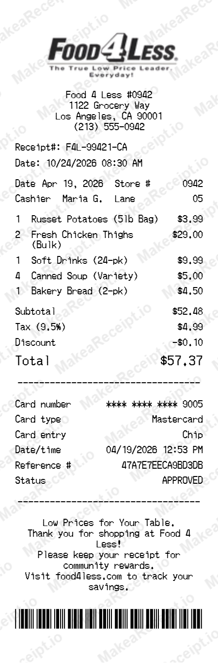 Food 4 Less Receipt