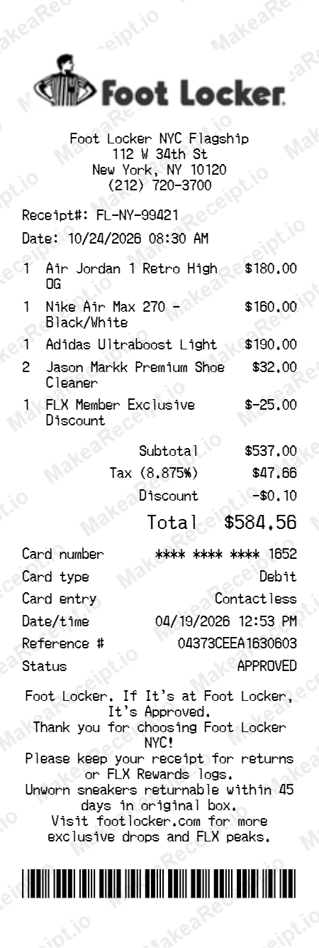 Foot Locker Receipt